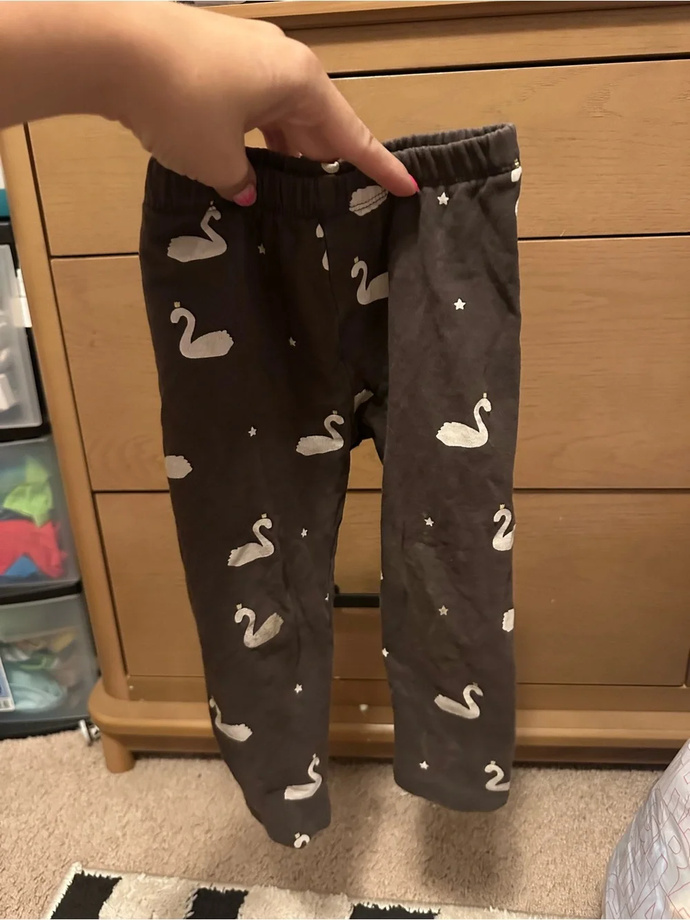Zara Black Leggings with White Swan Print